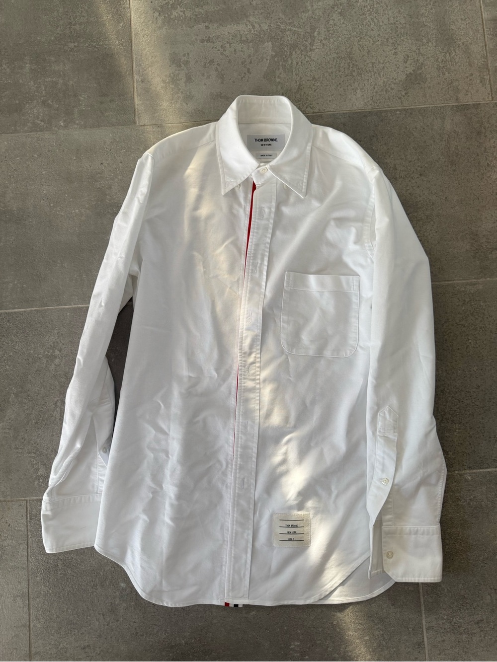 Thom Browne White Cotton Shirt with Red Center Trim